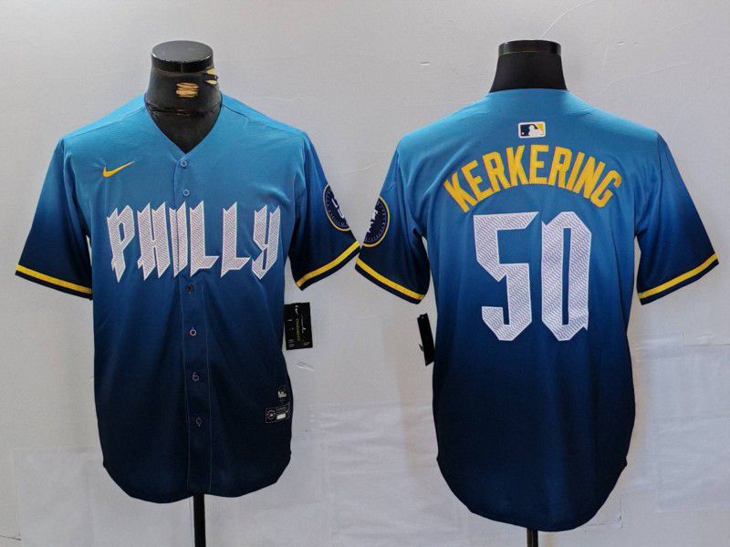 Men Philadelphia Phillies #50 Kerkering Blue City Edition Nike 2024 MLB Jersey style 3->philadelphia phillies->MLB Jersey